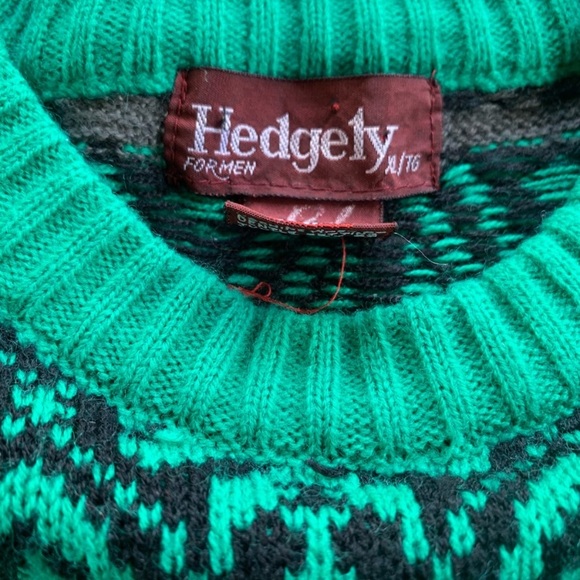 Vintage Grandpa Knit Sweater - Green Pattern - Picture 4 of 8